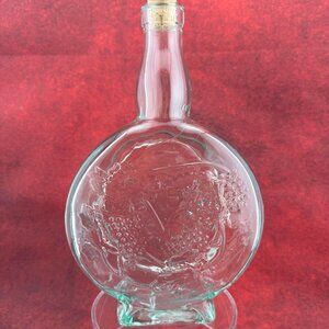 VINTAGE ITALIAN GREEN GLASS BOTTLE/ DECANTER WITH GRAPE VINE DESIGN WITH CORK